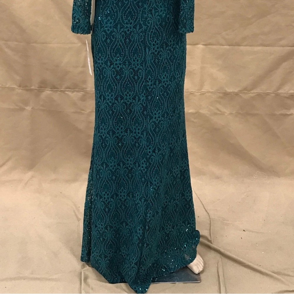 Women’s Formal Dress Blu Sage Green Long Sleeve Lace Sequin Gown Size 8 NWT - Picture 8 of 8
